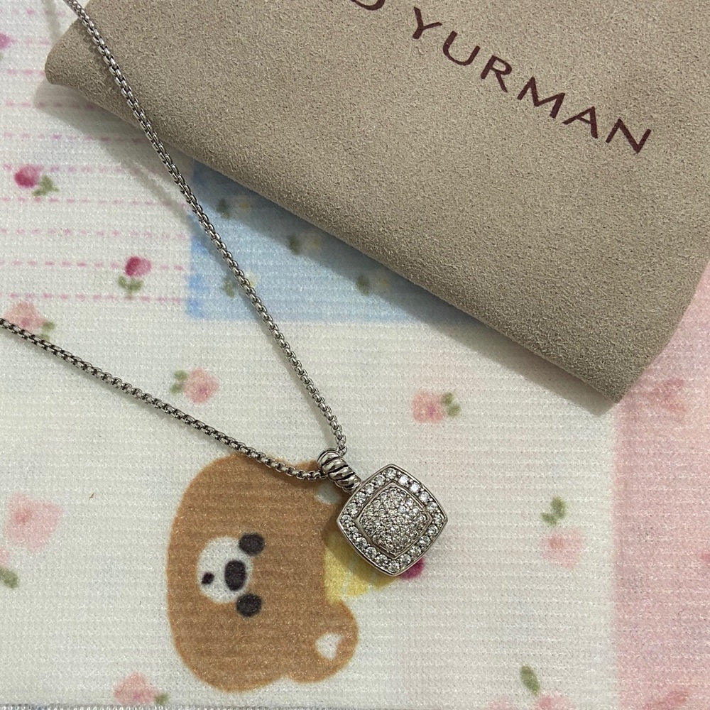 Sterling Silver White Topaz and Pave Diamond Pendant Necklace D.Y